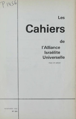 Les Cahiers de l'Alliance Israélite Universelle (Paix et Droit).  N°205 (01 nov. 1982)